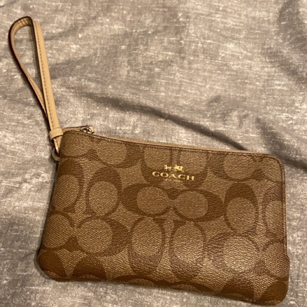 Tan Coach Wristlet Wallet